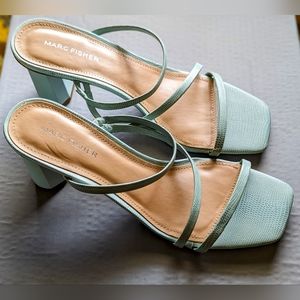 Marc Fisher Aliana Light Green Lizard-Embossed Strappy High Heel Sandals